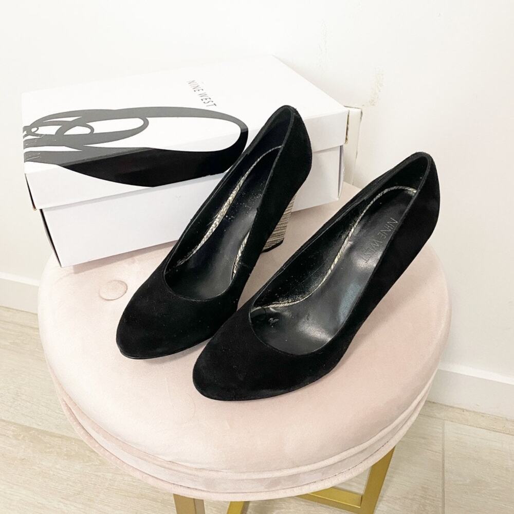 Nine West Black Suede Wedge Heels Size 6
